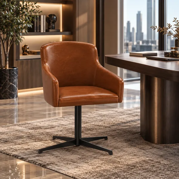 Cognac Brown Leather Office Armchair 3D Model back