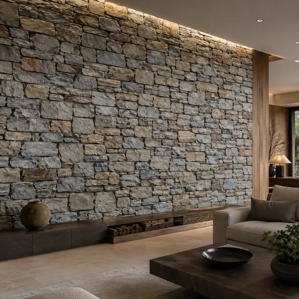 Gray Beige Mixed Rough Stone Wall back