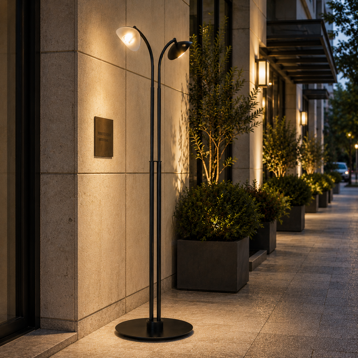 Black Twin-Arc Street Light – Flared Dish Shades 3D Model 2