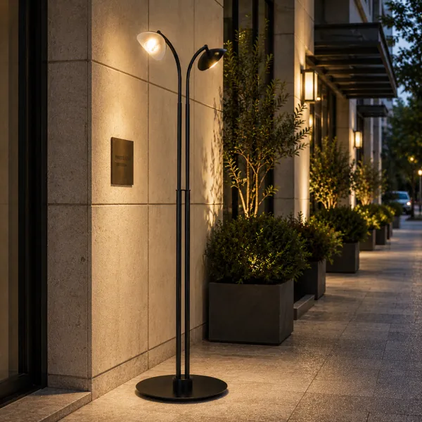 Black Twin-Arc Street Light – Flared Dish Shades 3D Model back
