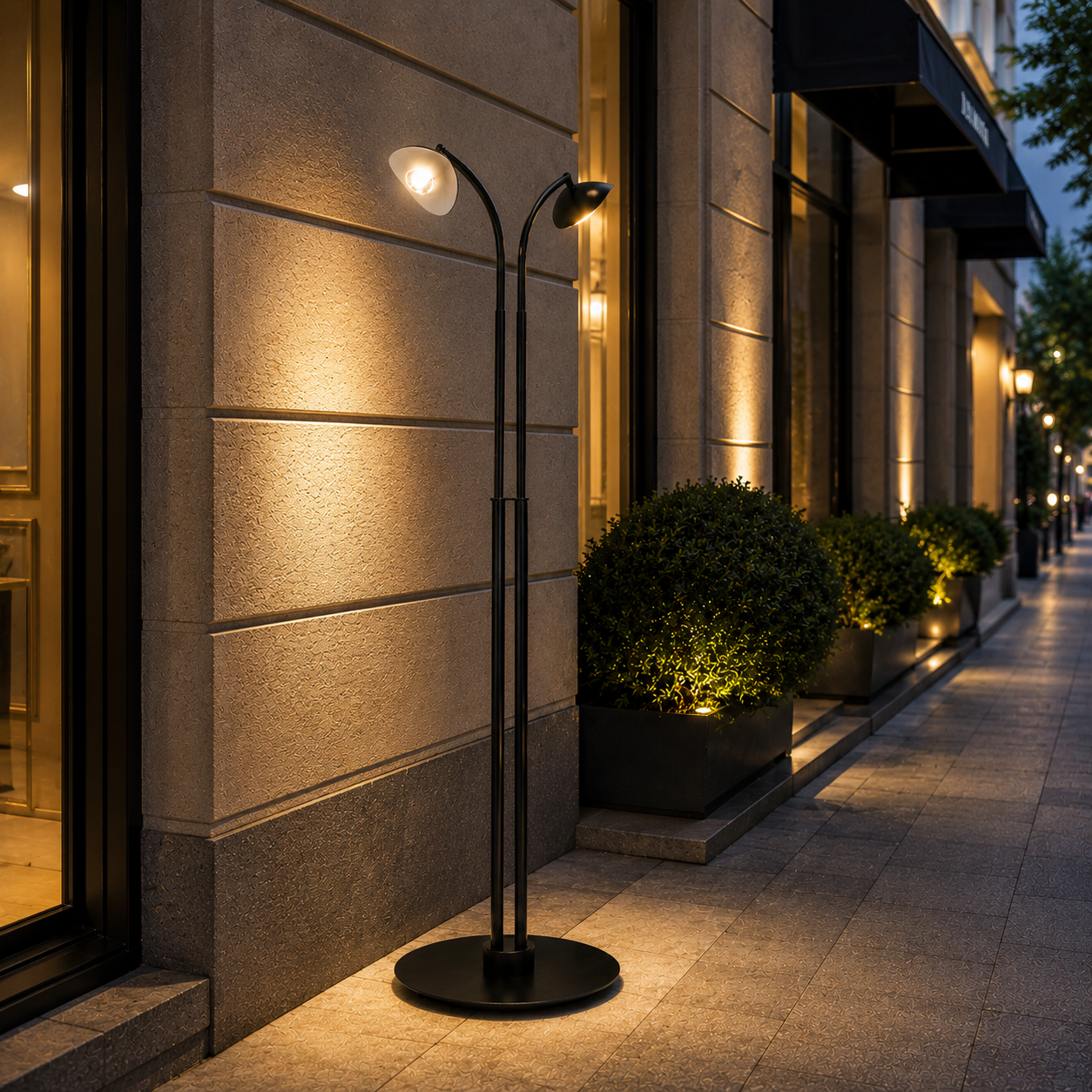 Black Twin-Arc Street Light – Flared Dish Shades 3D Model 3