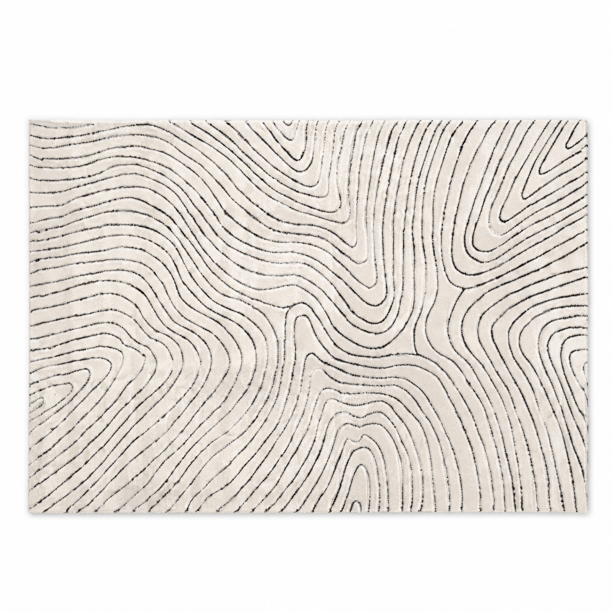 Ivory Abstract Rug – Black Topographic Lines