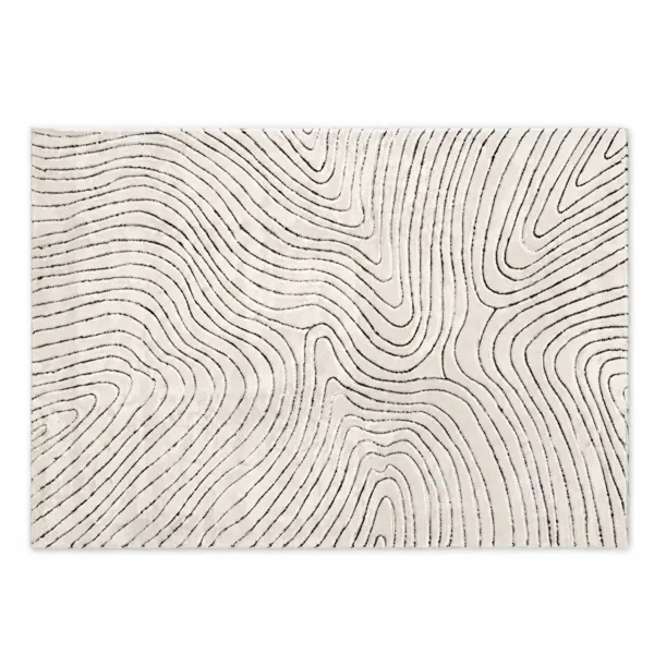 Ivory Abstract Rug – Black Topographic Lines