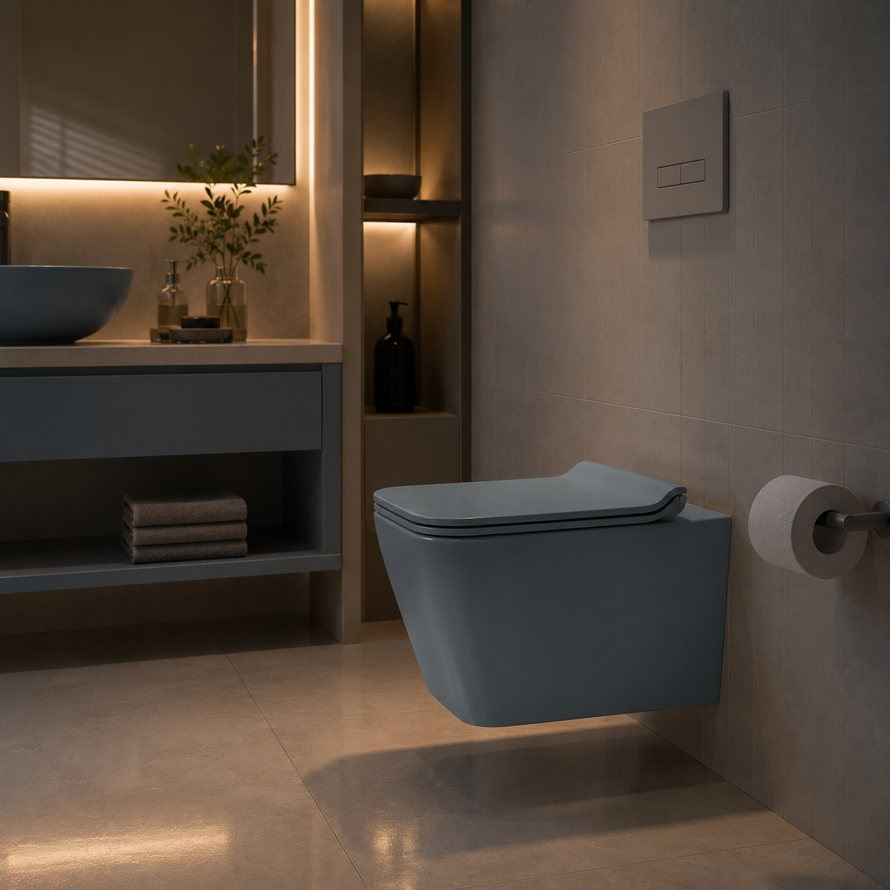 Powder Blue Compact Toilet – Soft Square Form 3D Model 4