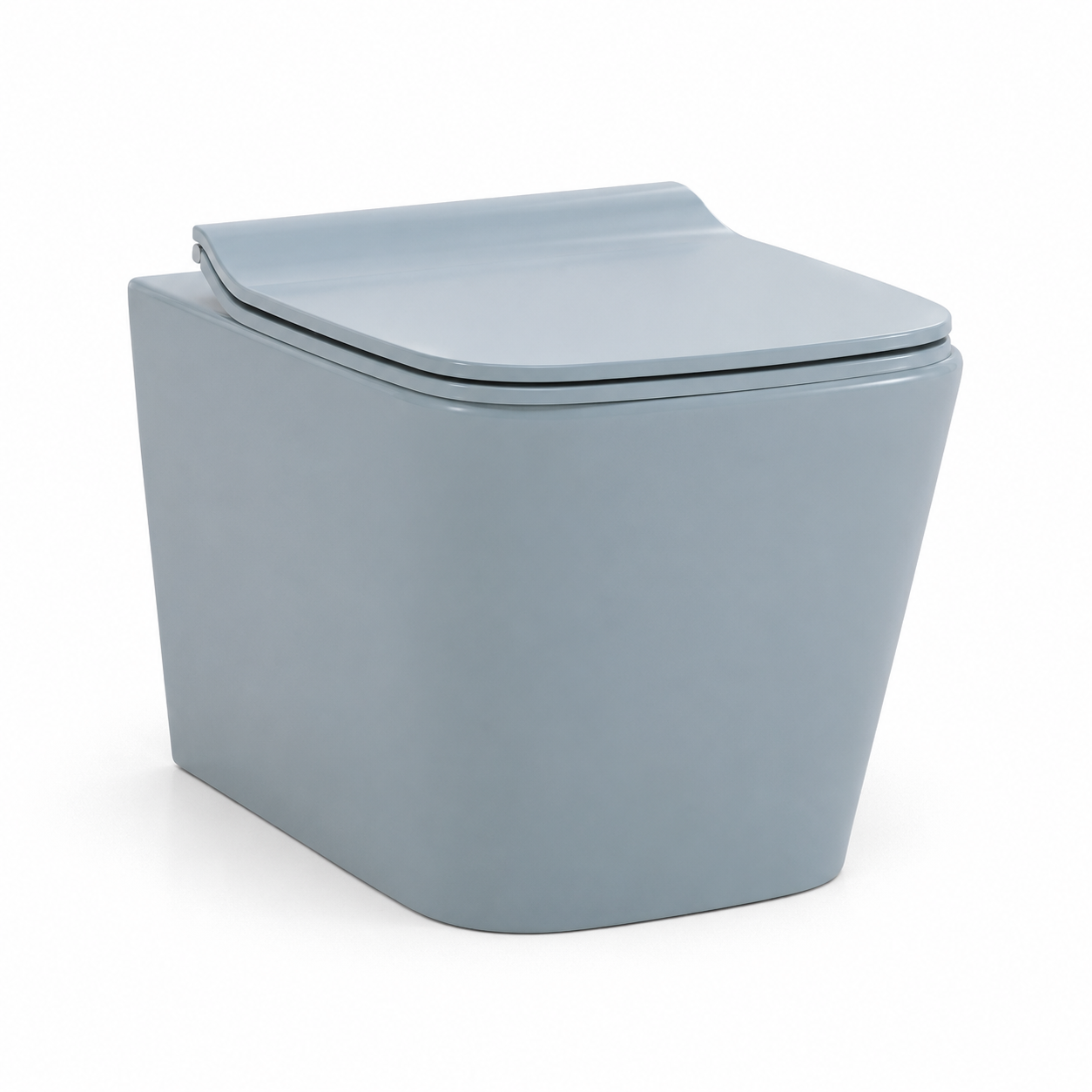 Powder Blue Compact Toilet – Soft Square Form 3D Model 1