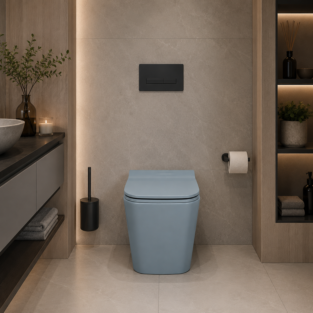 Powder Blue Compact Toilet – Soft Square Form 3D Model 2