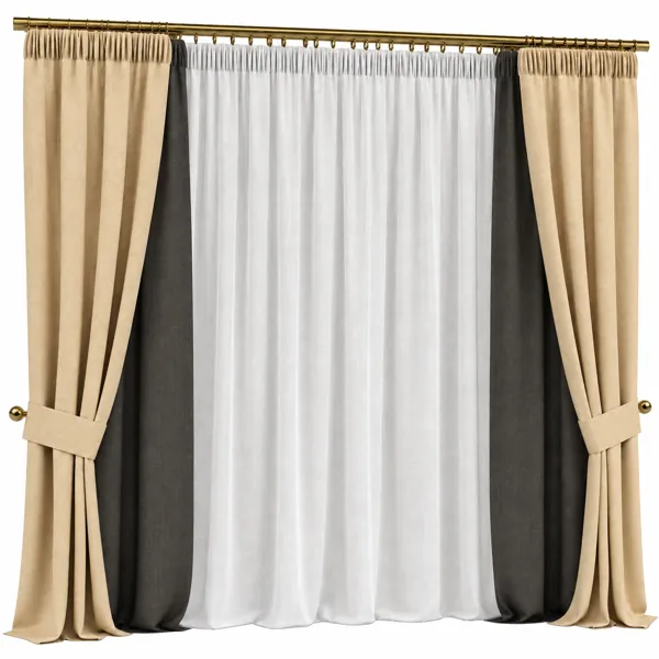 Beige Black Layered Window Curtain 3D Model