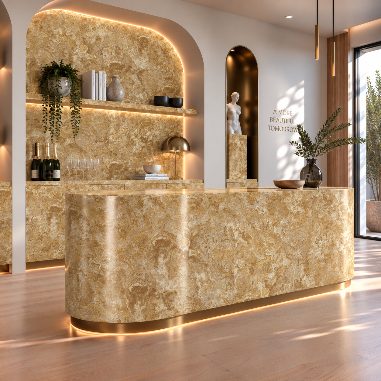 Warm Golden Cloud Vein Marble Texture 2