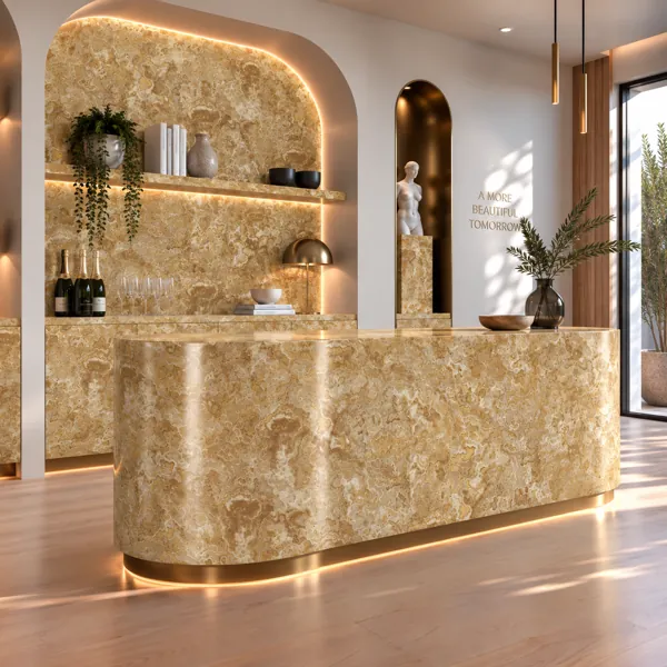 Warm Golden Cloud Vein Marble Texture back