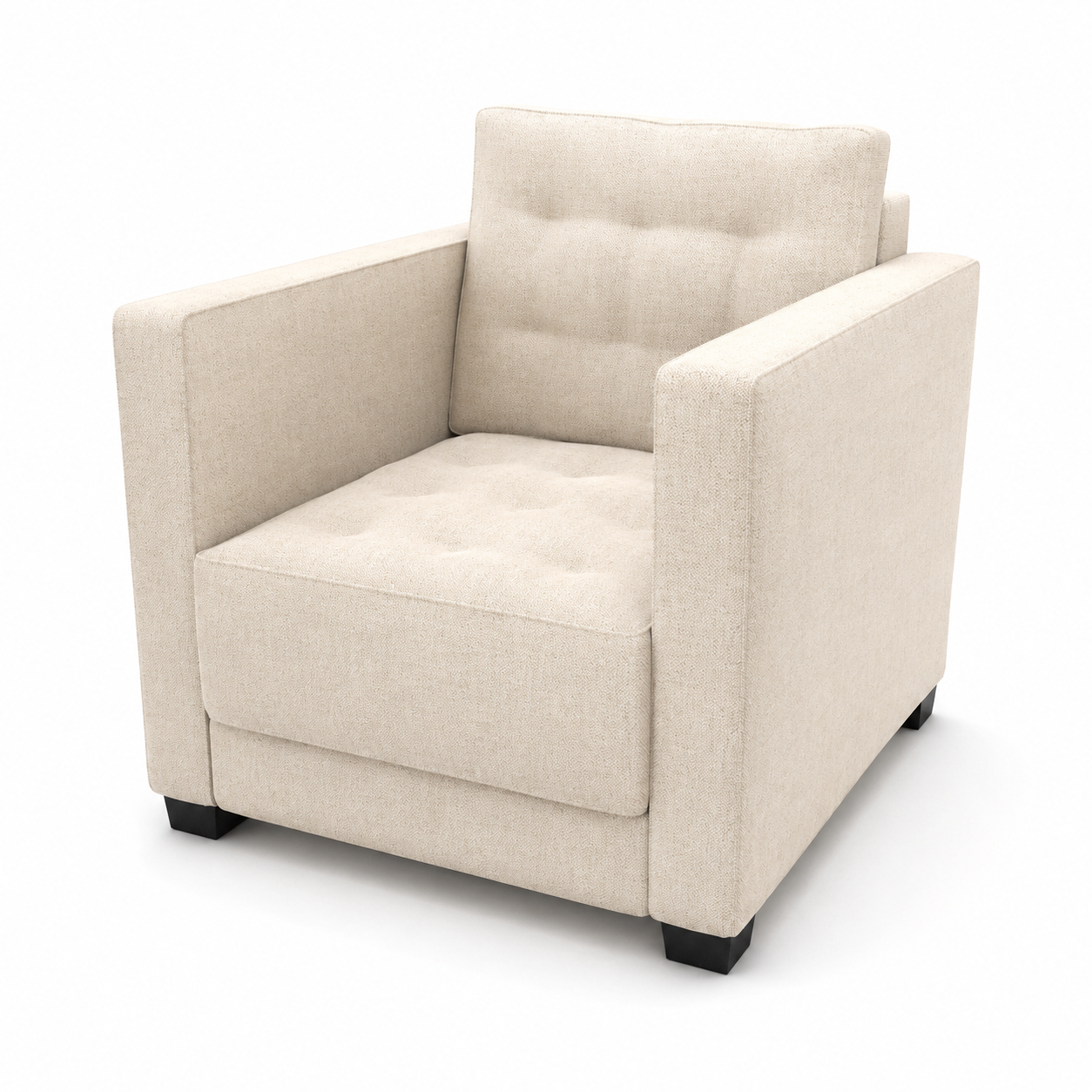 Ivory Linen Armchair with Box Arms 3D Model 3