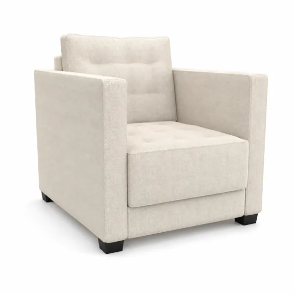 Ivory Linen Armchair with Box Arms 3D Model