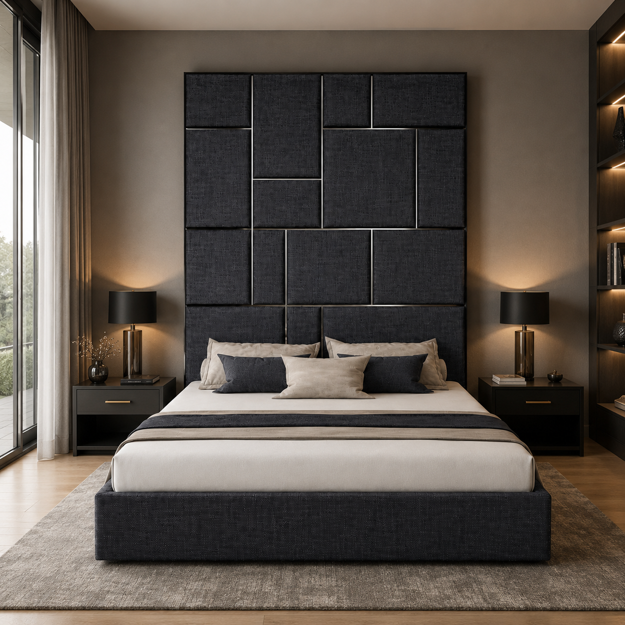 Charcoal Modern Upholstered Bed 3D Model 4