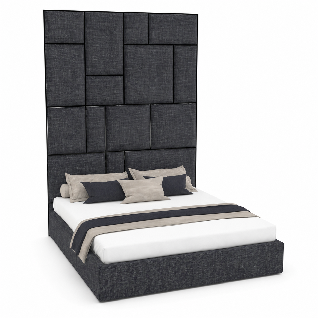 Charcoal Modern Upholstered Bed 3D Model 1