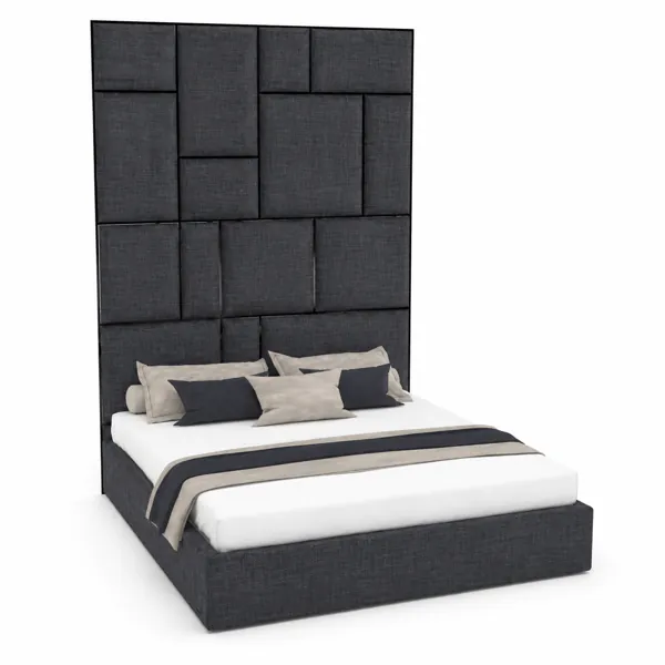Charcoal Modern Upholstered Bed 3D Model
