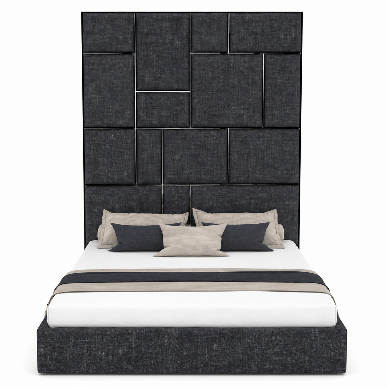 Charcoal Modern Upholstered Bed 3D Model 3