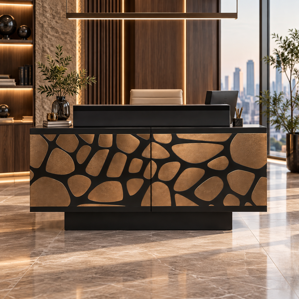 Black and Bronze Geometric Office Credenza 3D Model 4