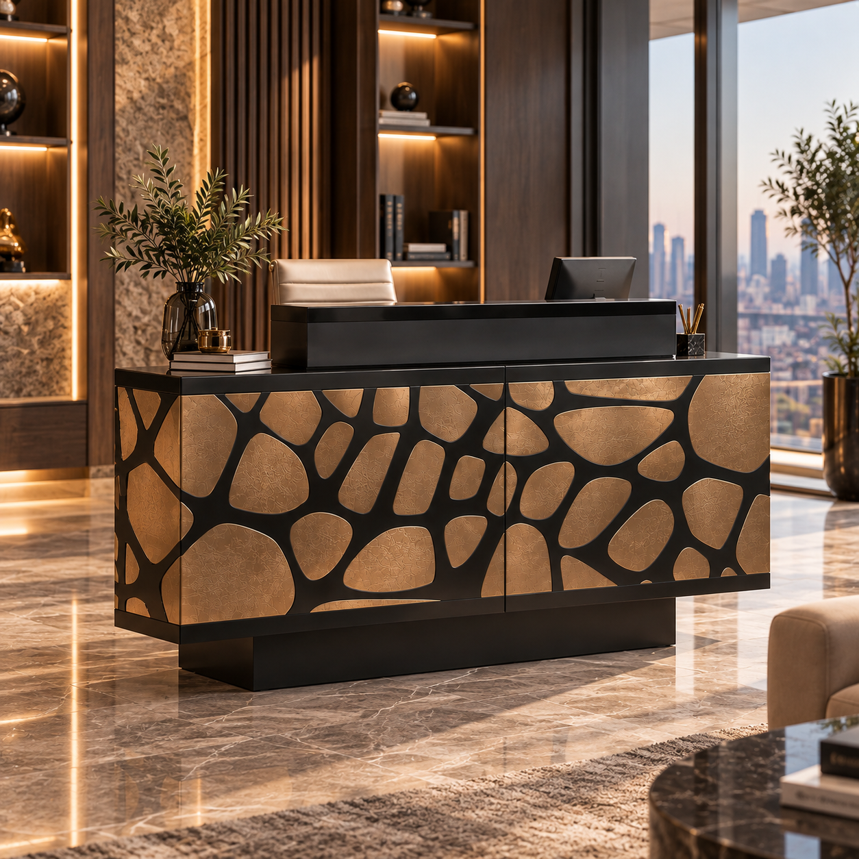 Black and Bronze Geometric Office Credenza 3D Model 2