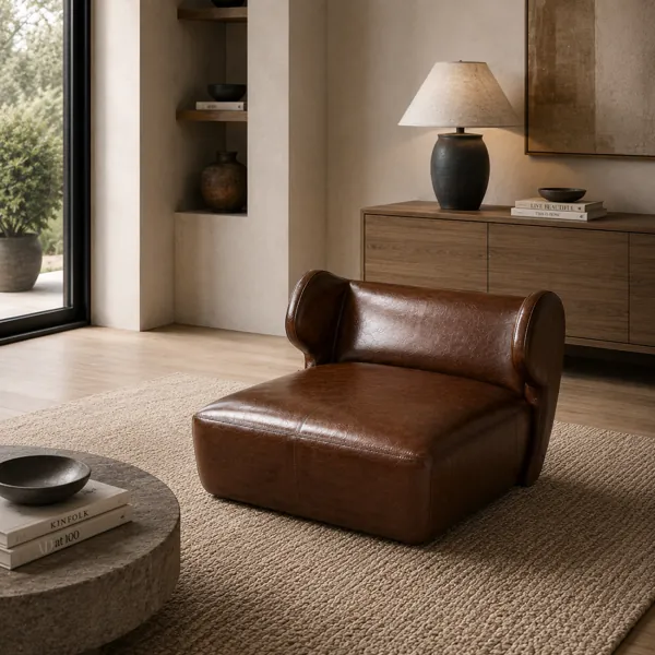 Brown Curved Leather Lounge Chair 3D Model back