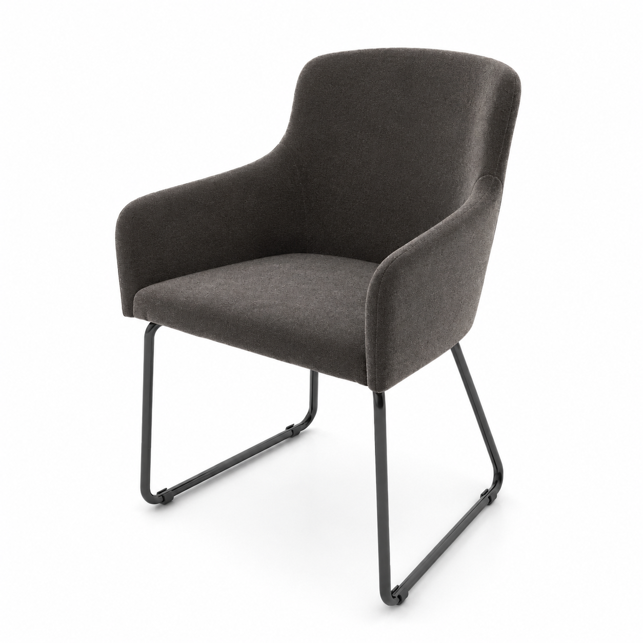 Charcoal Fabric Armchair with Black Sled Base 3D Model 3