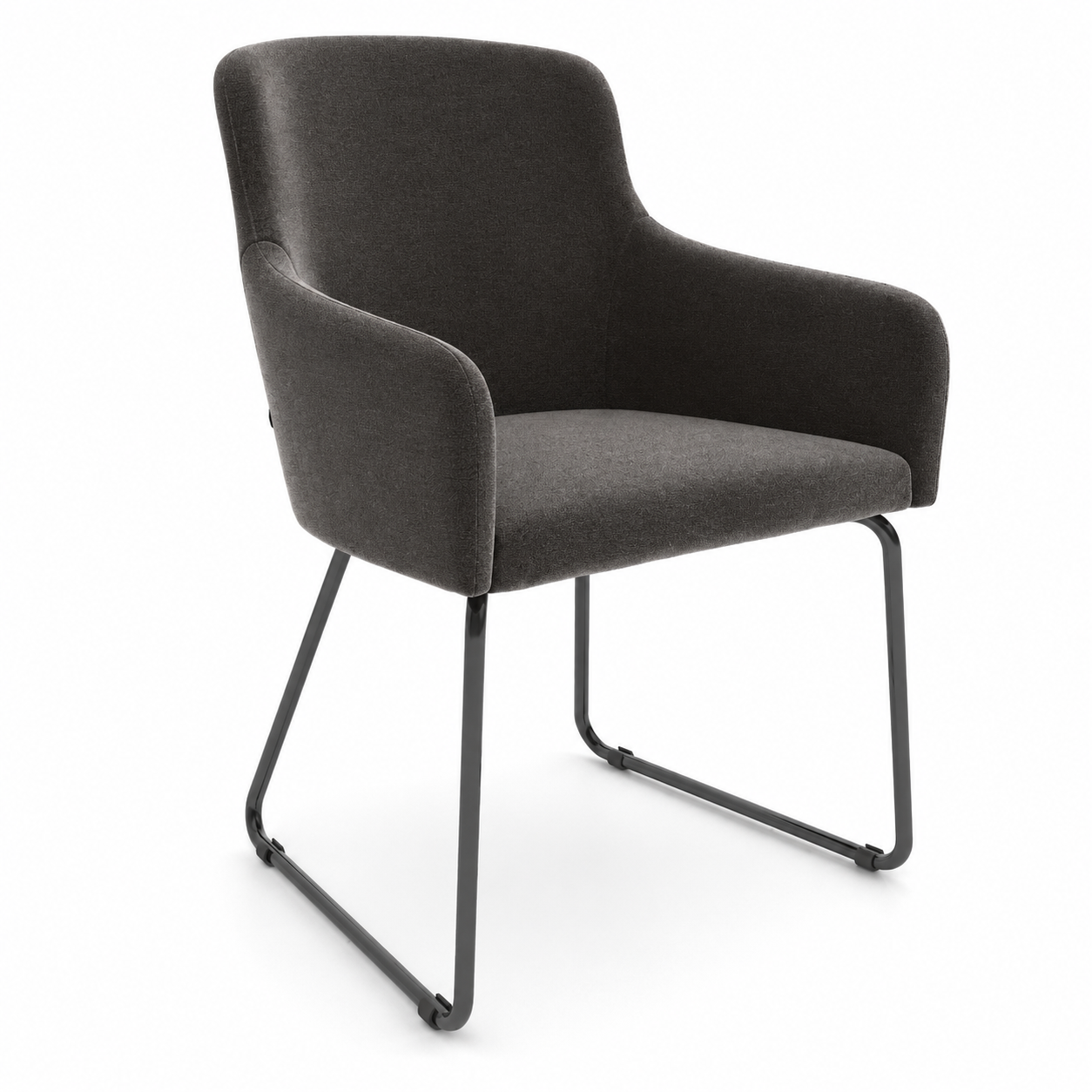 Charcoal Fabric Armchair with Black Sled Base 3D Model 1