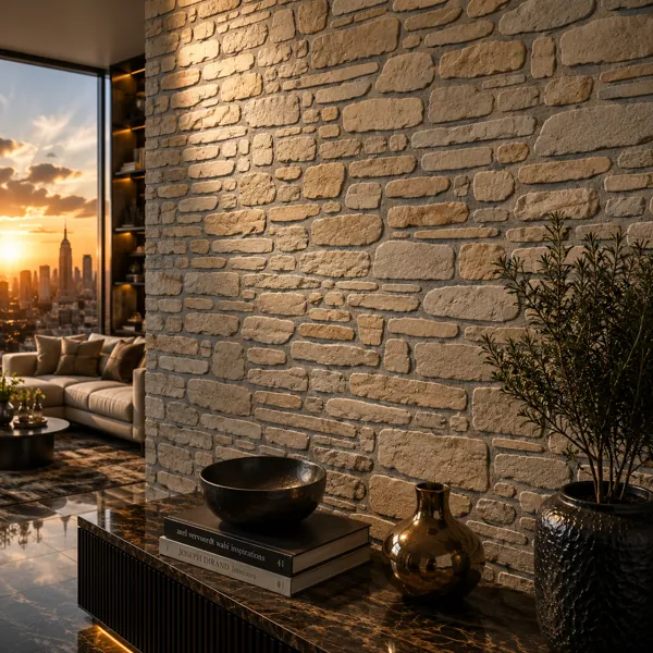 Irregular Linear Blocks Warm Beige Stone Texture back