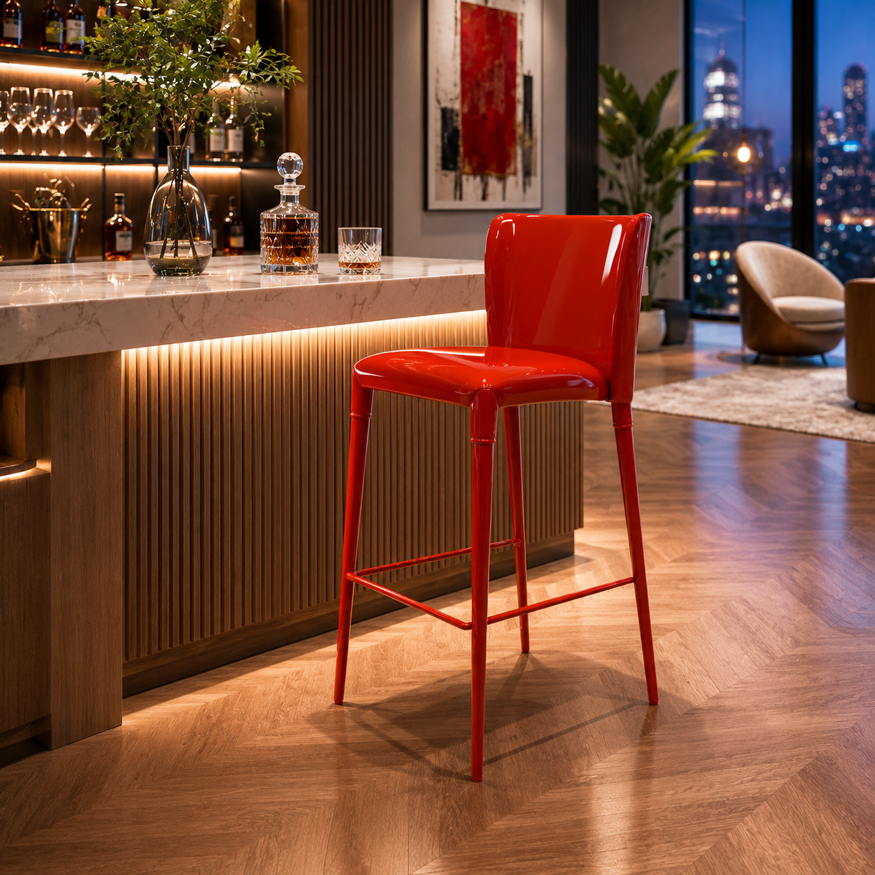 Glossy Burnt Orange Plastic Bar Stool 3D Model 4