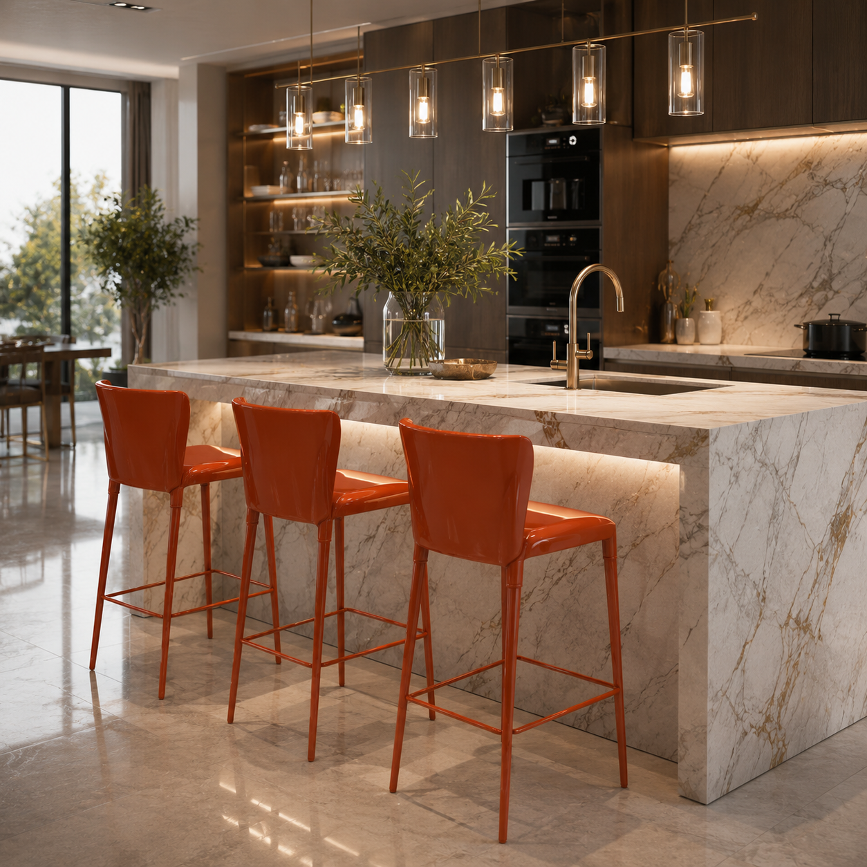 Glossy Burnt Orange Plastic Bar Stool 3D Model 2