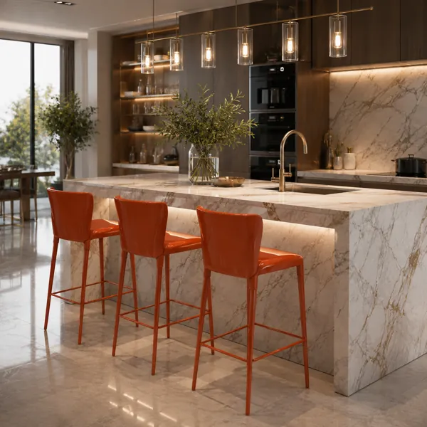 Glossy Burnt Orange Plastic Bar Stool 3D Model back