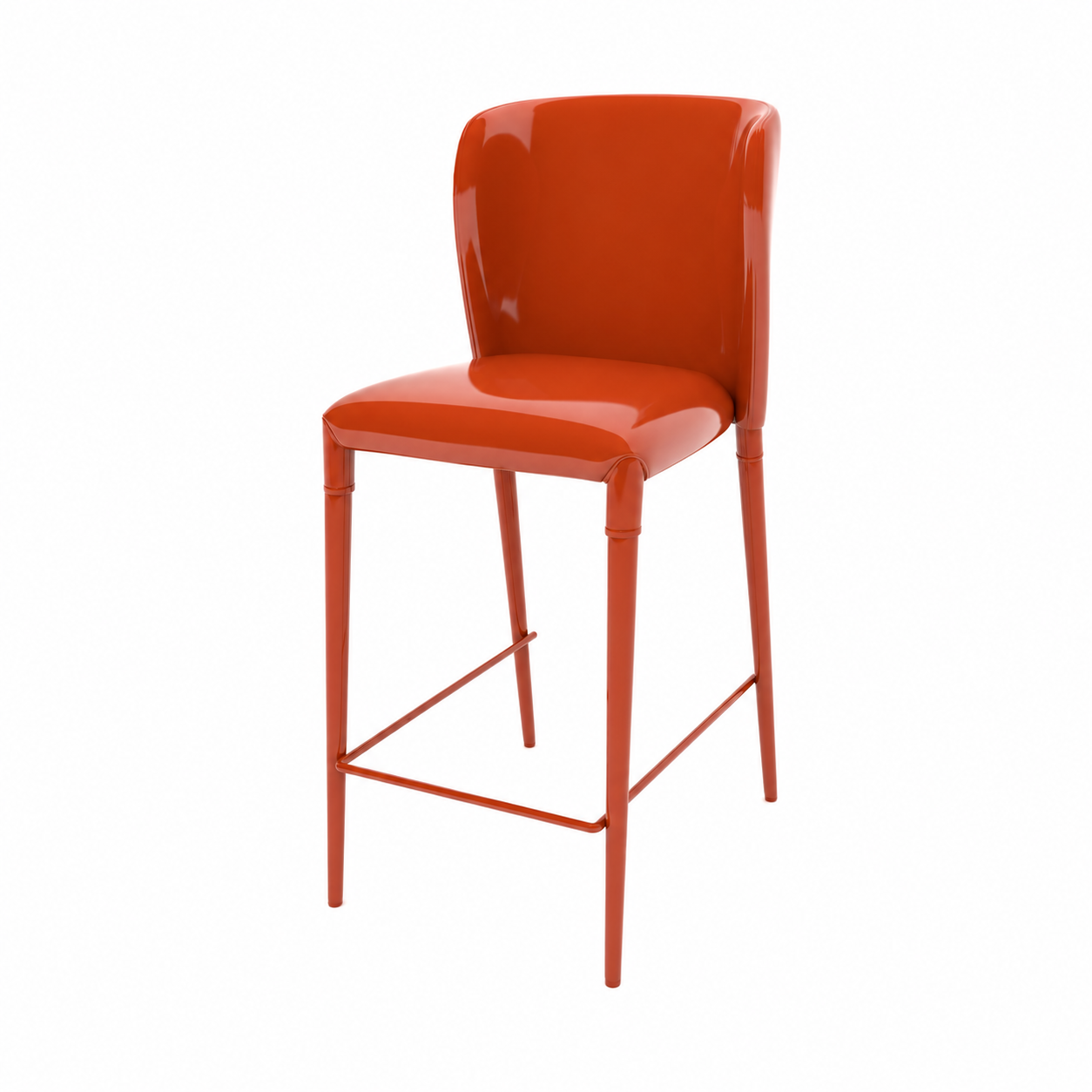 Glossy Burnt Orange Plastic Bar Stool 3D Model 3