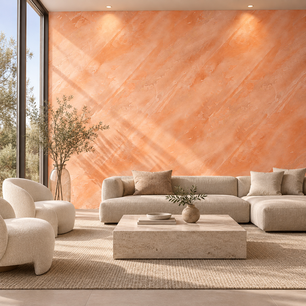 Warm Coral Peach Diagonal Trowel Plaster Texture 2