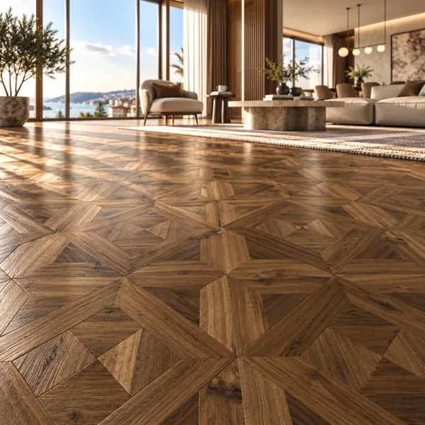 Warm Dark Brown Geometric Star Parquet Texture back