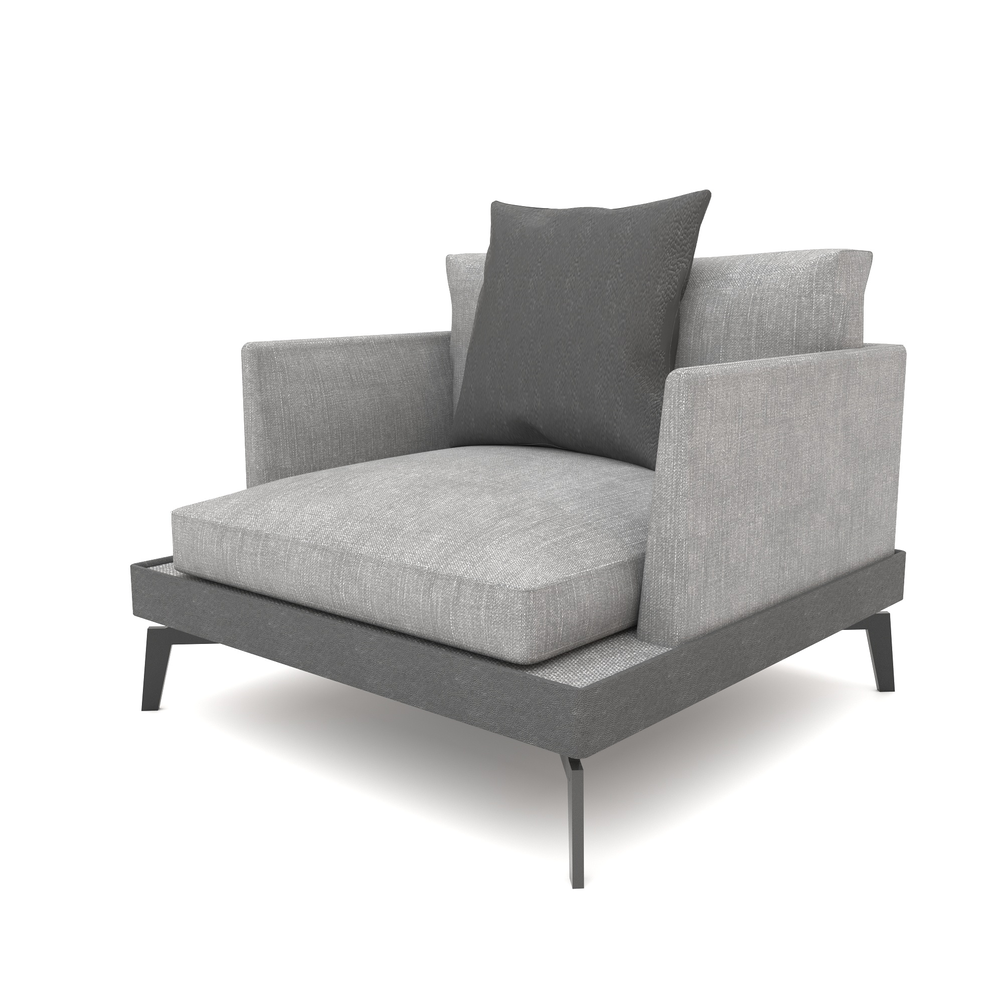 Light Gray Armchair with Dark Platform Frame 3D Model 3