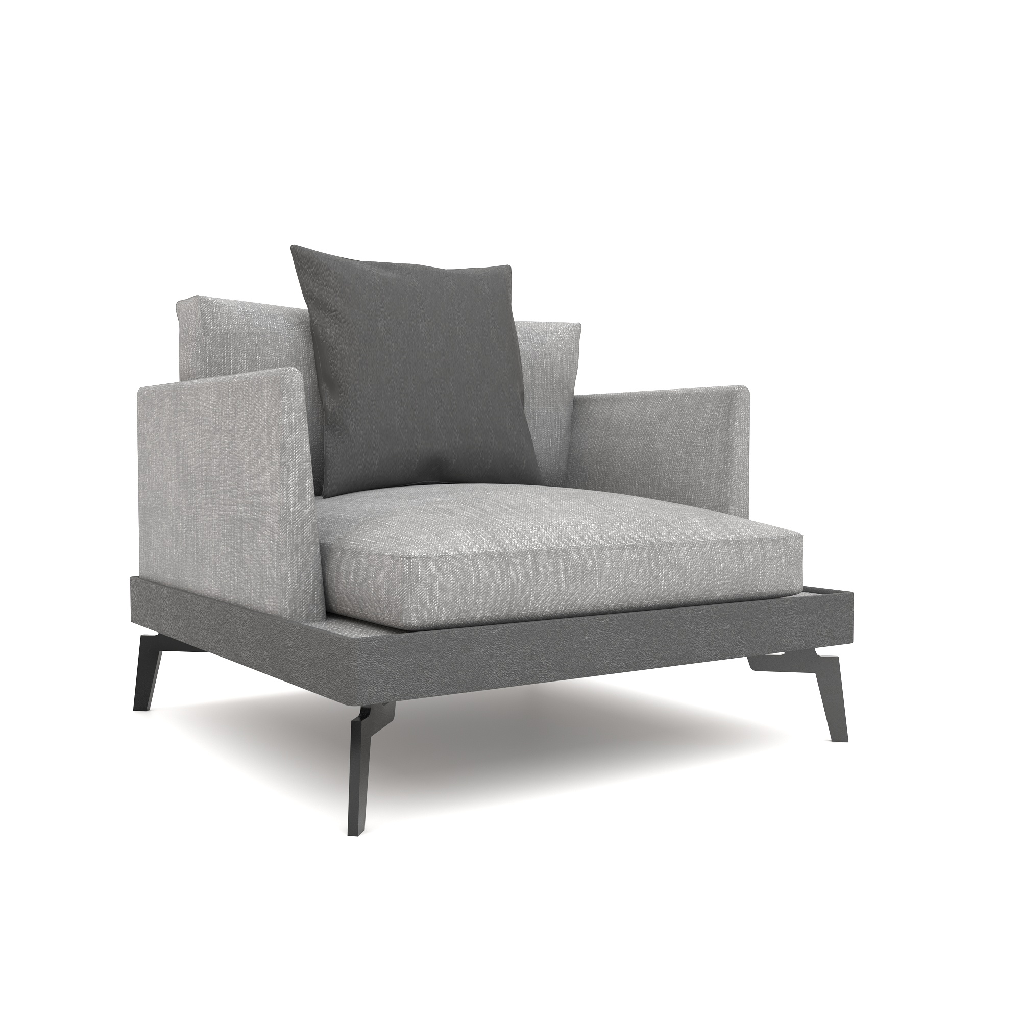 Light Gray Armchair with Dark Platform Frame 3D Model 1