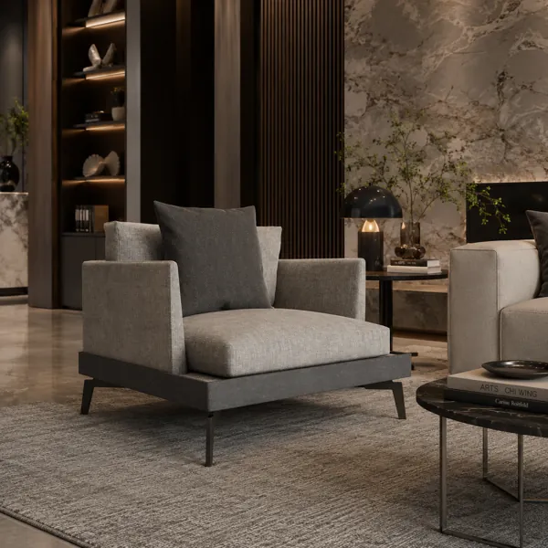 Light Gray Armchair with Dark Platform Frame 3D Model back