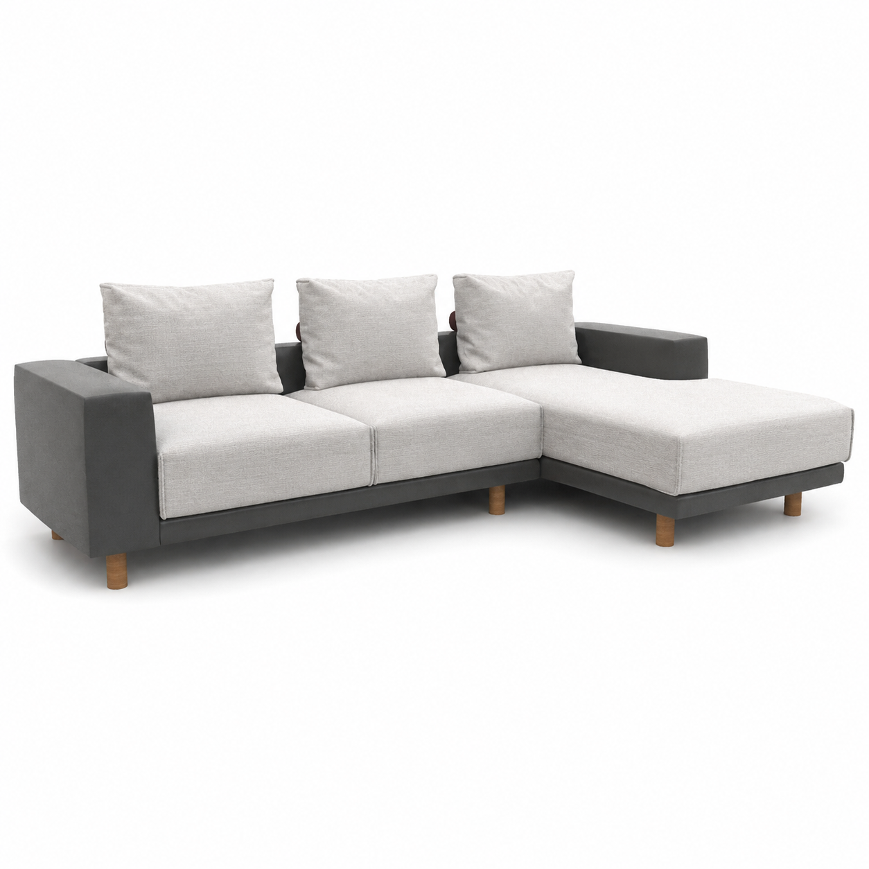 Off-White & Charcoal L-Shaped Chaise Sofa 3D Model 1