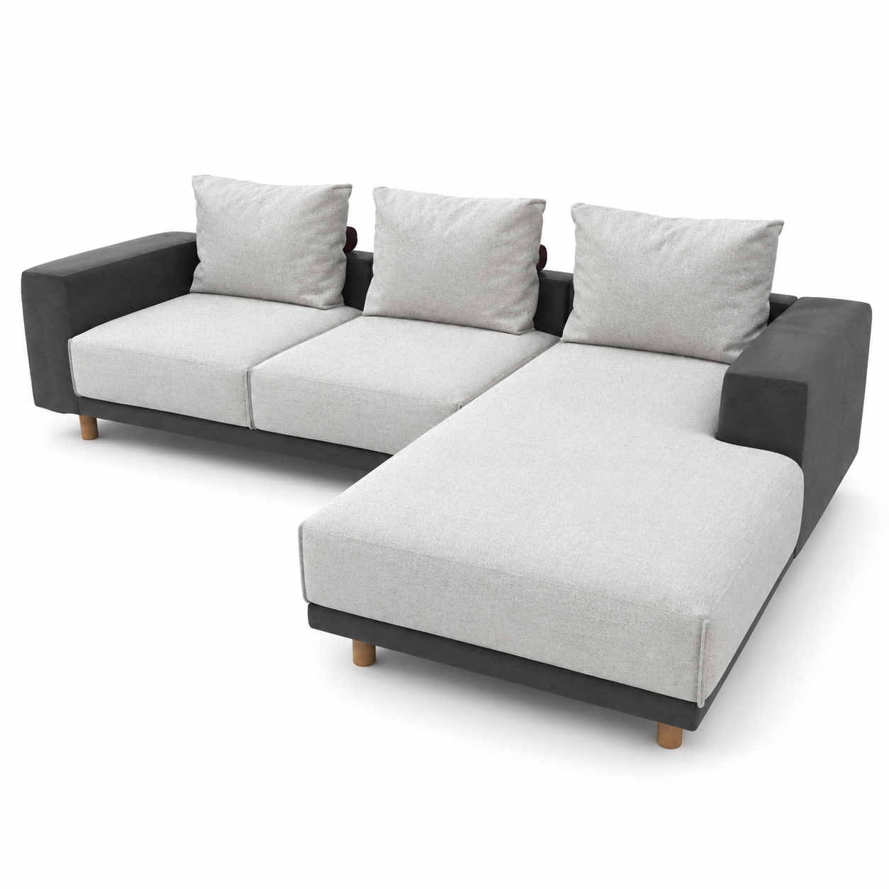 Off-White & Charcoal L-Shaped Chaise Sofa 3D Model 3