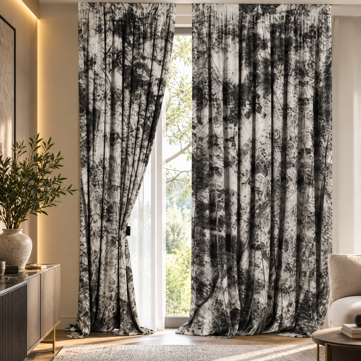 Black and White Abstract Drapery Curtain 3D Model 2