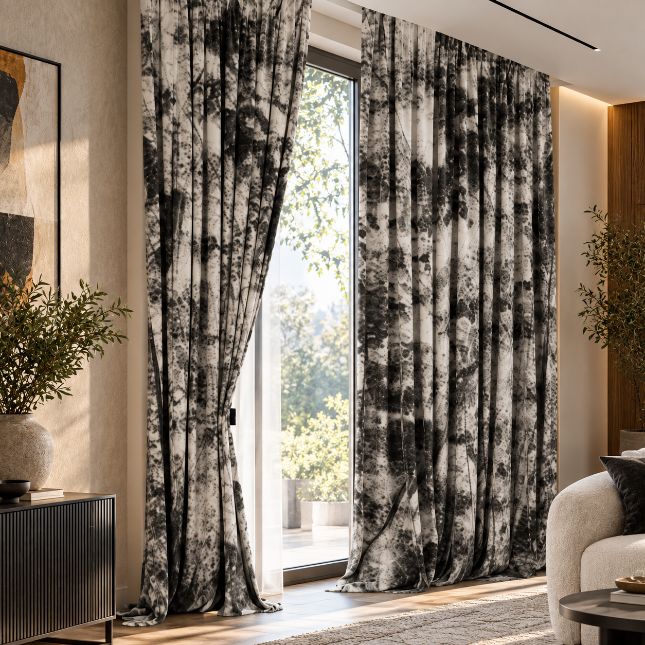 Black and White Abstract Drapery Curtain 3D Model 4