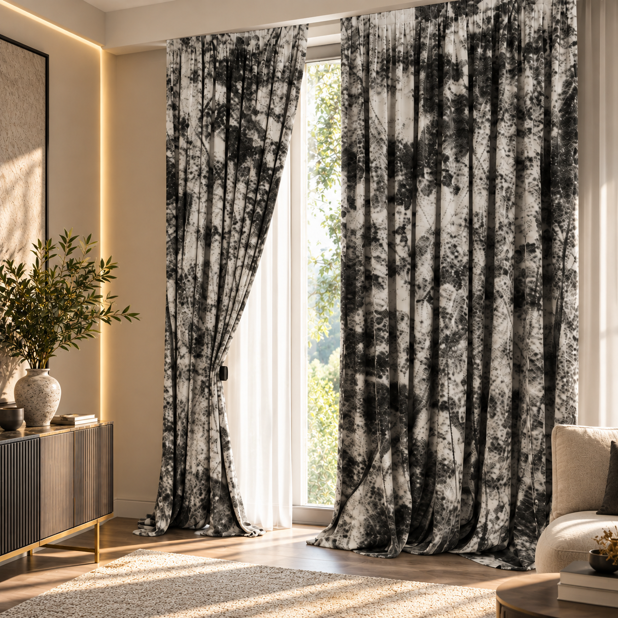 Black and White Abstract Drapery Curtain 3D Model 3