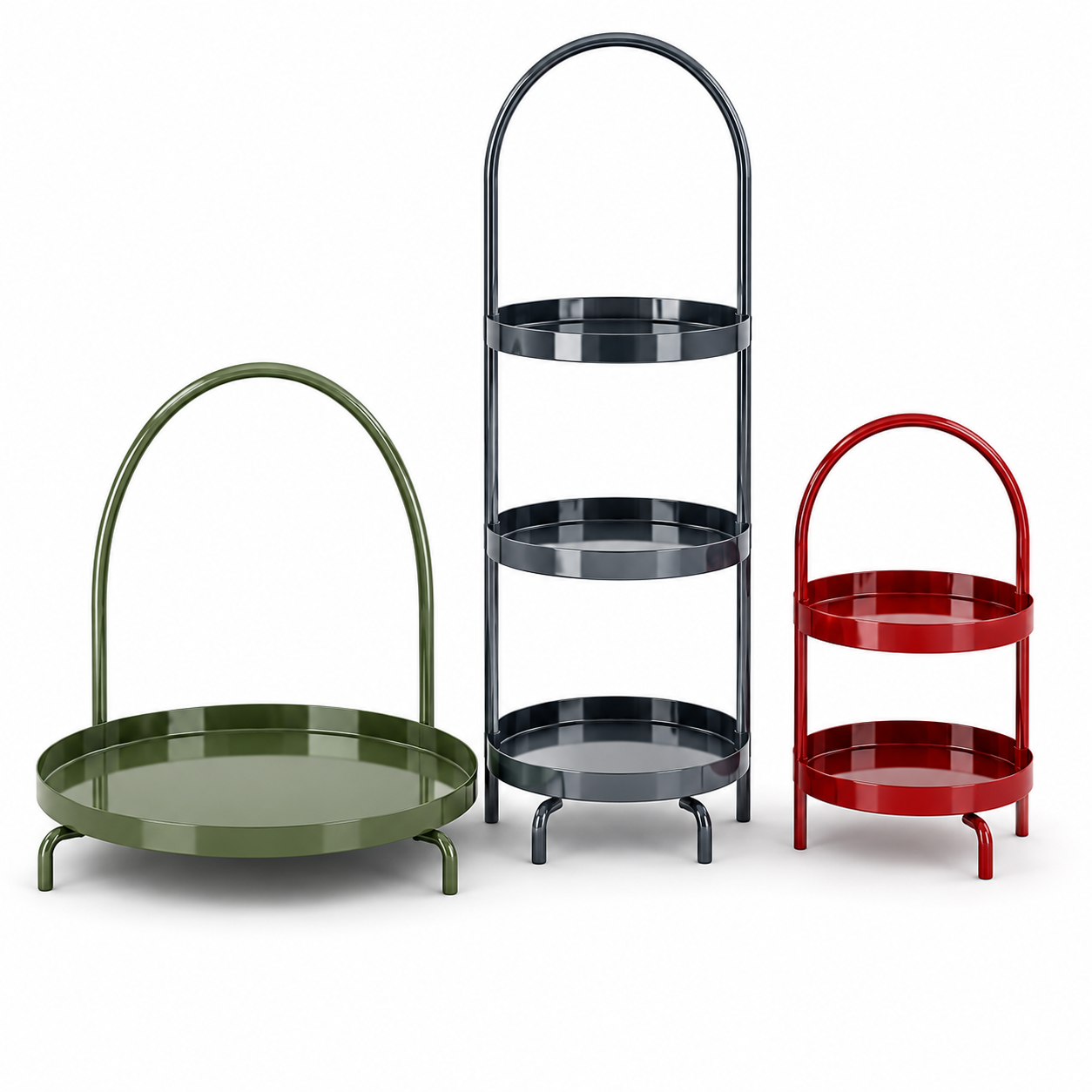 Green Red Gray Arched Handle Tray Table Set 3D Model 3