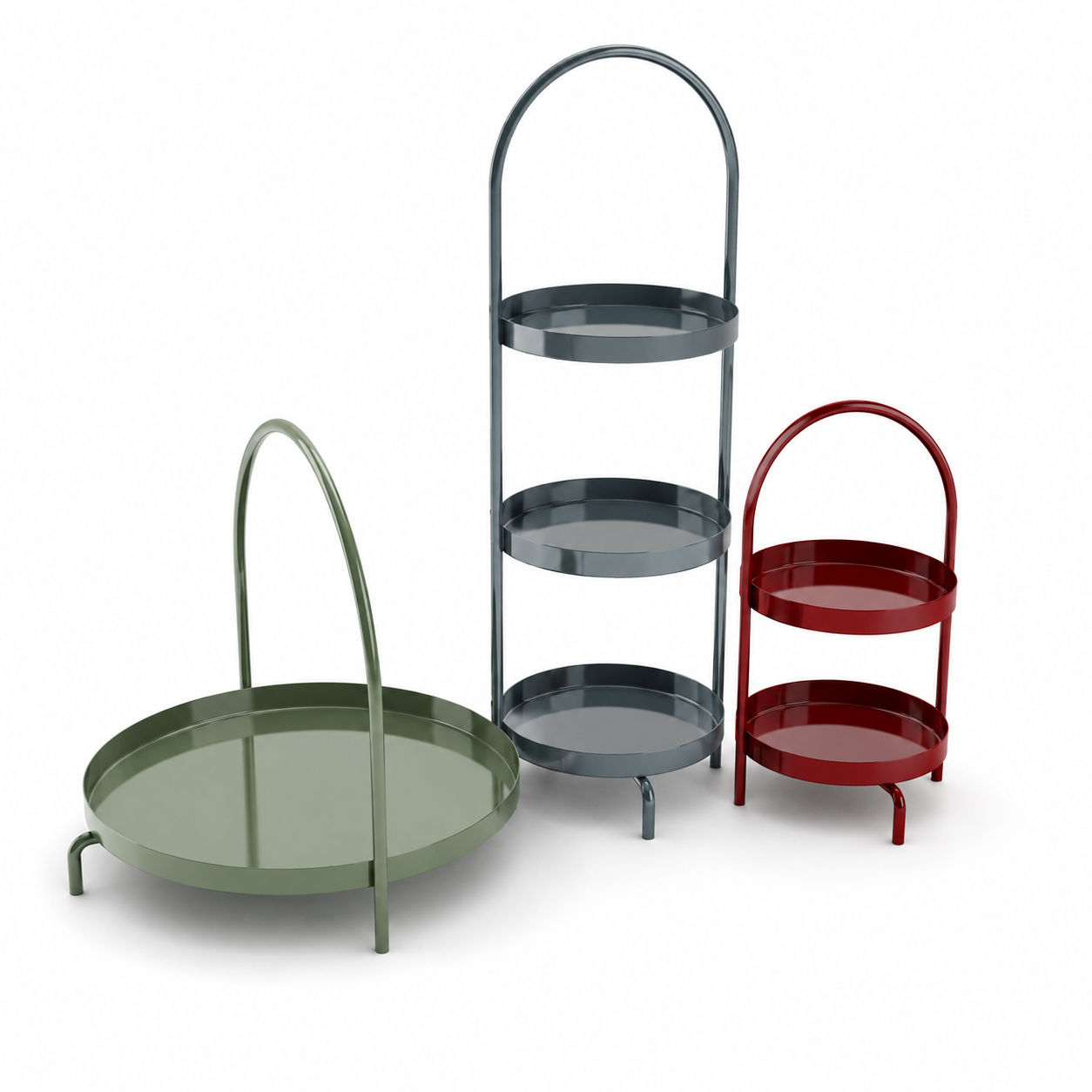 Green Red Gray Arched Handle Tray Table Set 3D Model 1