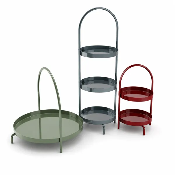 Green Red Gray Arched Handle Tray Table Set 3D Model