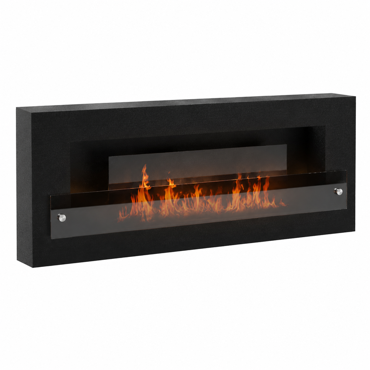 Black Linear Fireplace – Smoked Glass Guard & Silver Mounts 3D Model