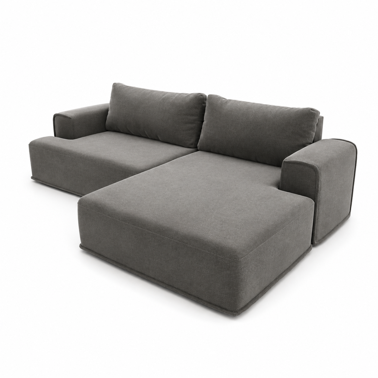 Warm Gray Velvet Chaise Sofa – Rounded Piped Edges 3D Model 3