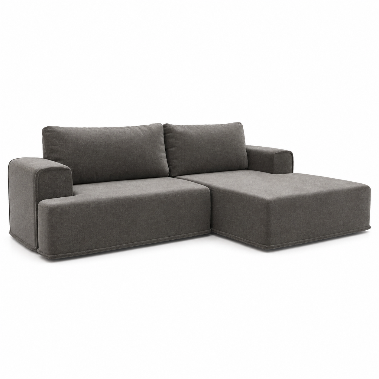 Warm Gray Velvet Chaise Sofa – Rounded Piped Edges 3D Model 1