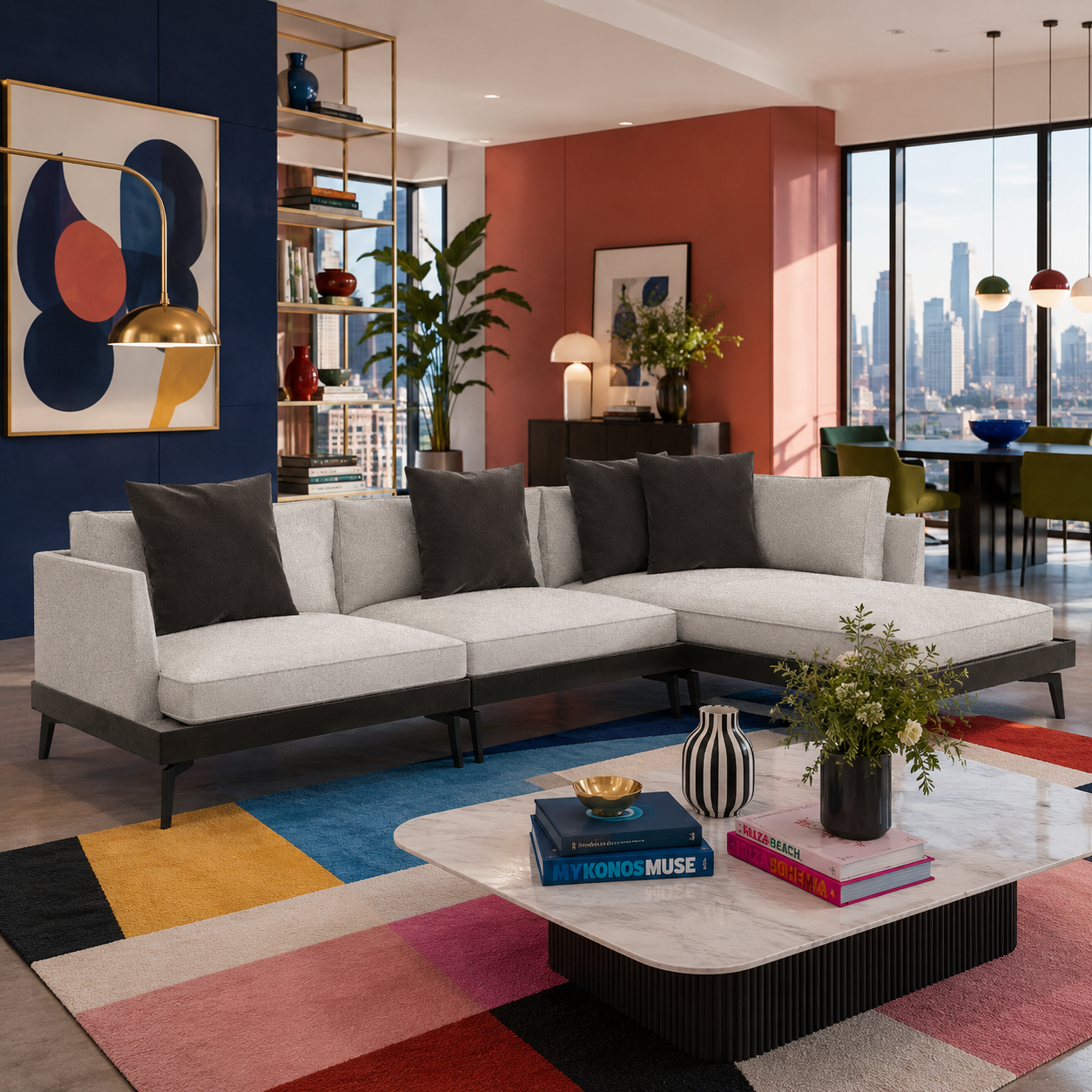 Light Gray Modular Sectional Sofa – Black Base Right Chaise 3D Model 2