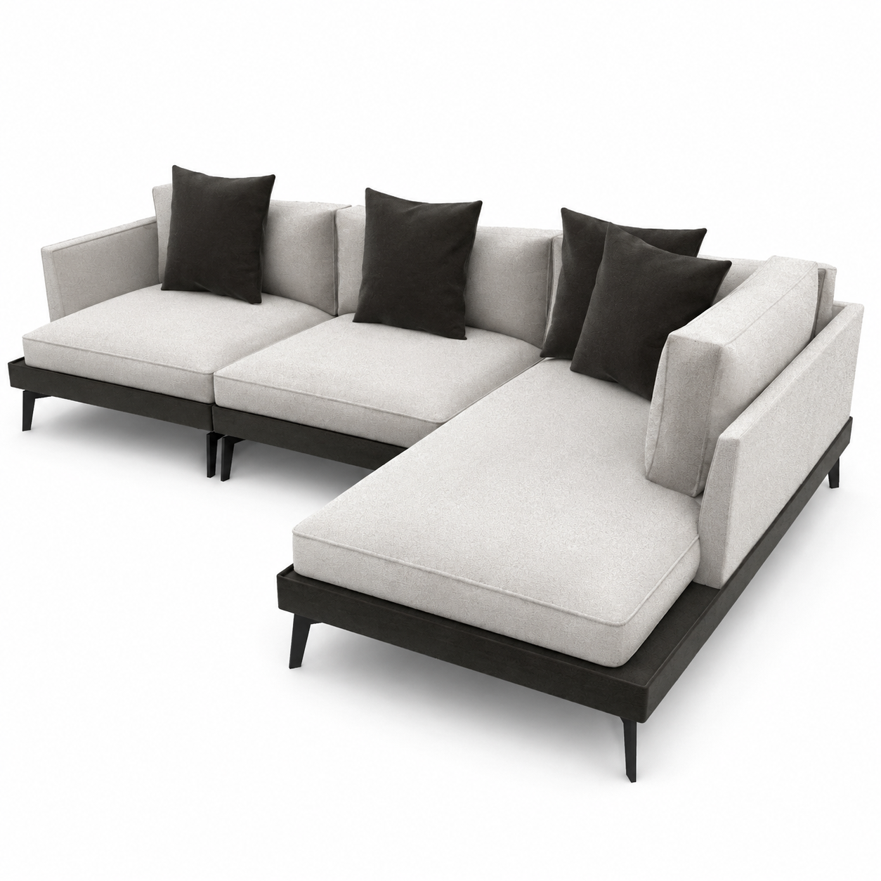 Light Gray Modular Sectional Sofa – Black Base Right Chaise 3D Model 3