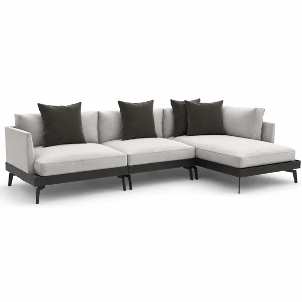 Light Gray Modular Sectional Sofa – Black Base Right Chaise 3D Model