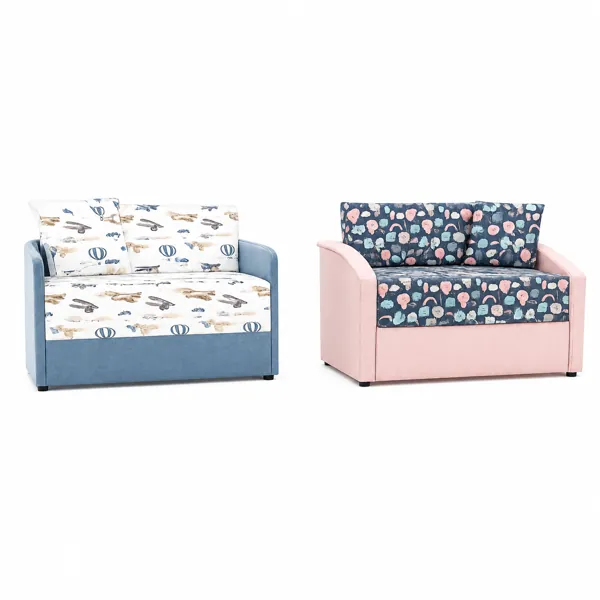 Kids Loveseat Set – Blue & Pink Patterned Fabric 3D Model
