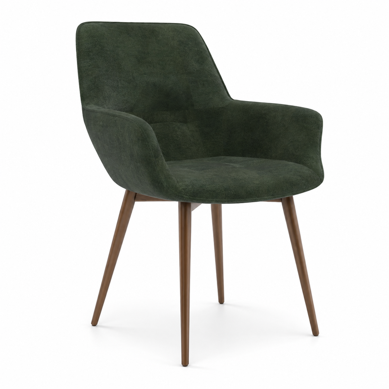 Forest Green Fabric Armchair with Tapered Wood Legs 3D Model 1